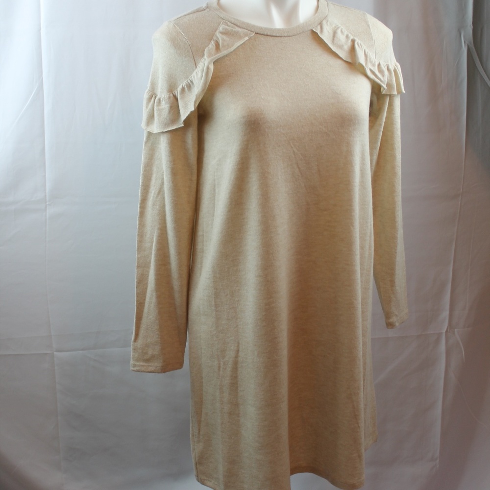1. State Sweater Dress Cozy Soft Oatmeal Ruffle
